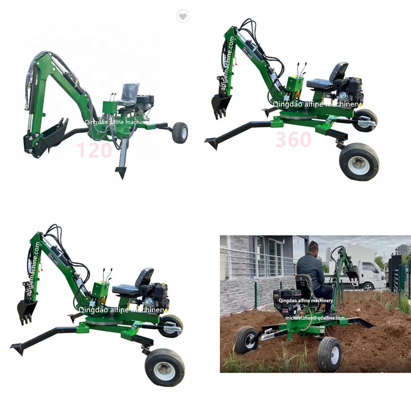 China cheap 360 rotation work atv backhoe digger 9hp towable backhoe mini portable digger trencher